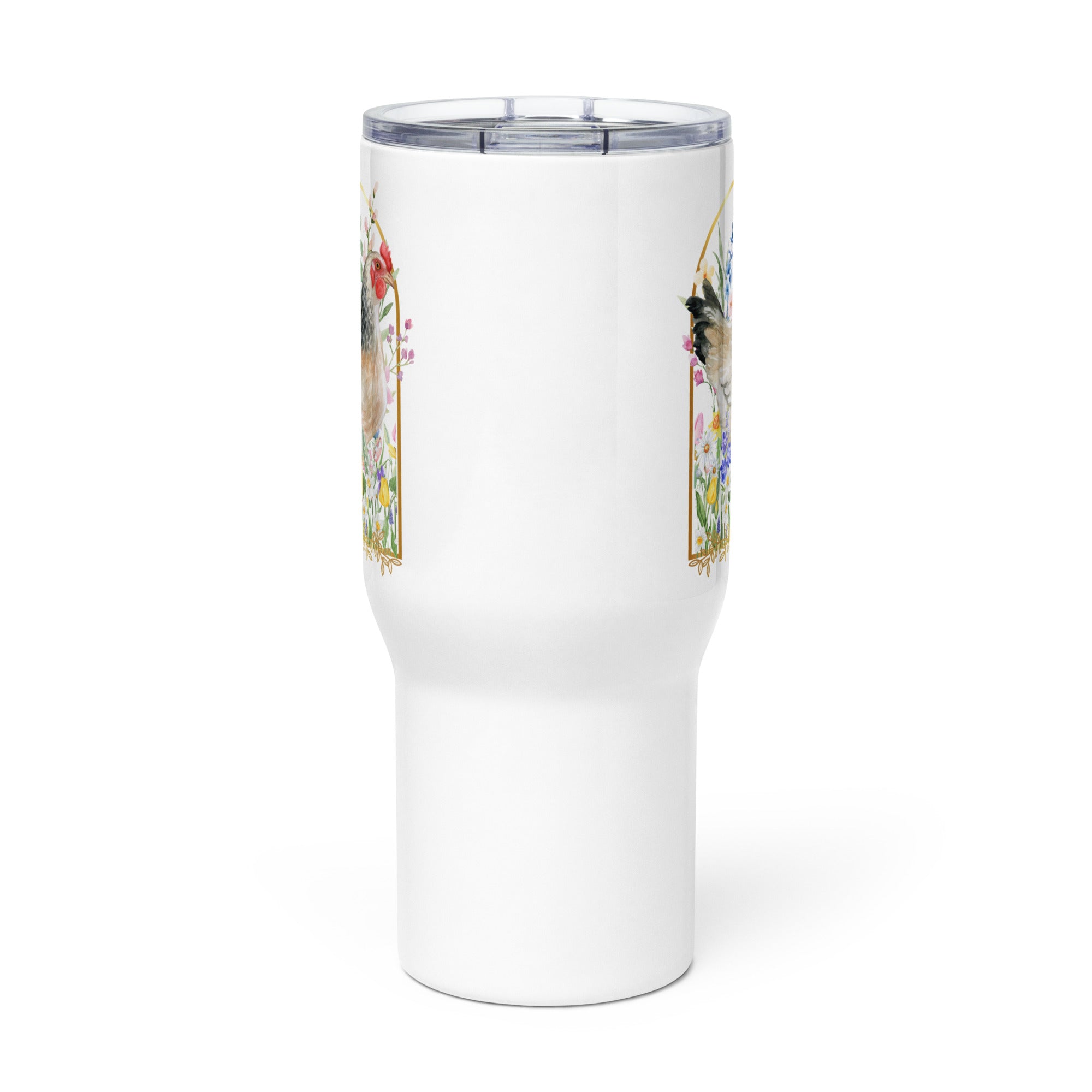 Spring Meadow Chicken Travel Mug with Handle - Cluck It All Farms