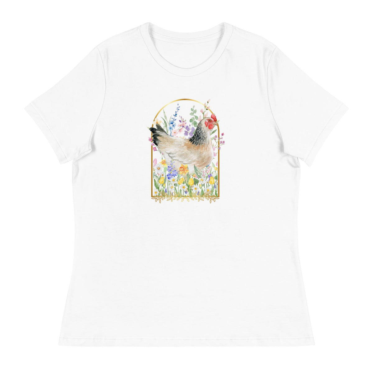 Spring Meadow Chicken Women&#39;s Relaxed T-Shirt - Cluck It All Farms