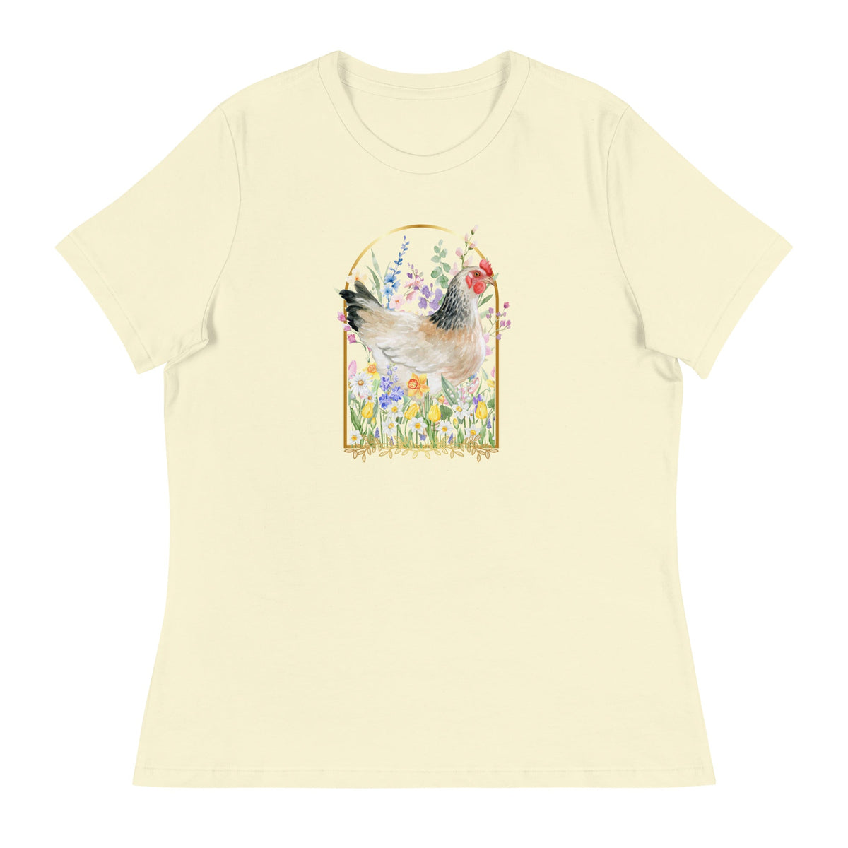 Spring Meadow Chicken Women&#39;s Relaxed T-Shirt - Cluck It All Farms