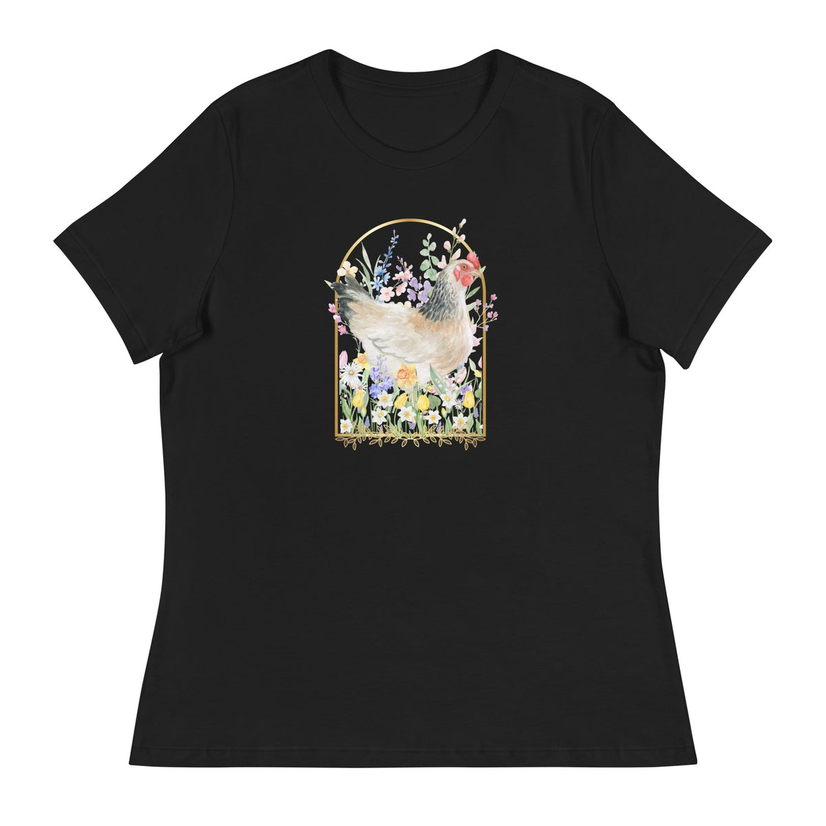 Spring Meadow Chicken Women&#39;s Relaxed T-Shirt - Cluck It All Farms