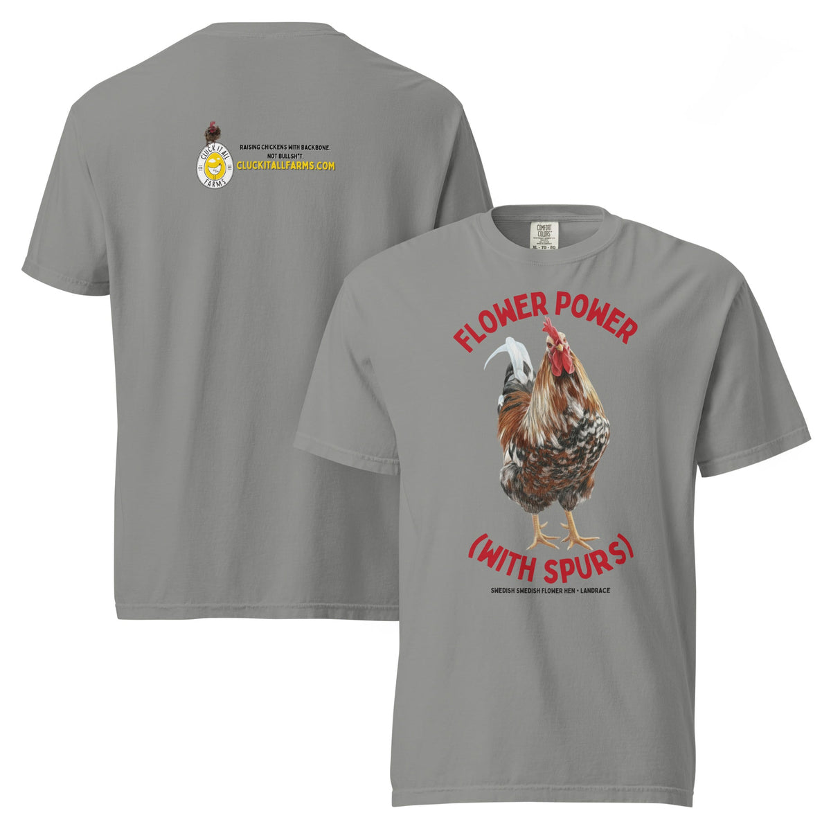Swedish Flower Hen Tee — “Flower Power (…with spurs)” - Cluck It All Farms