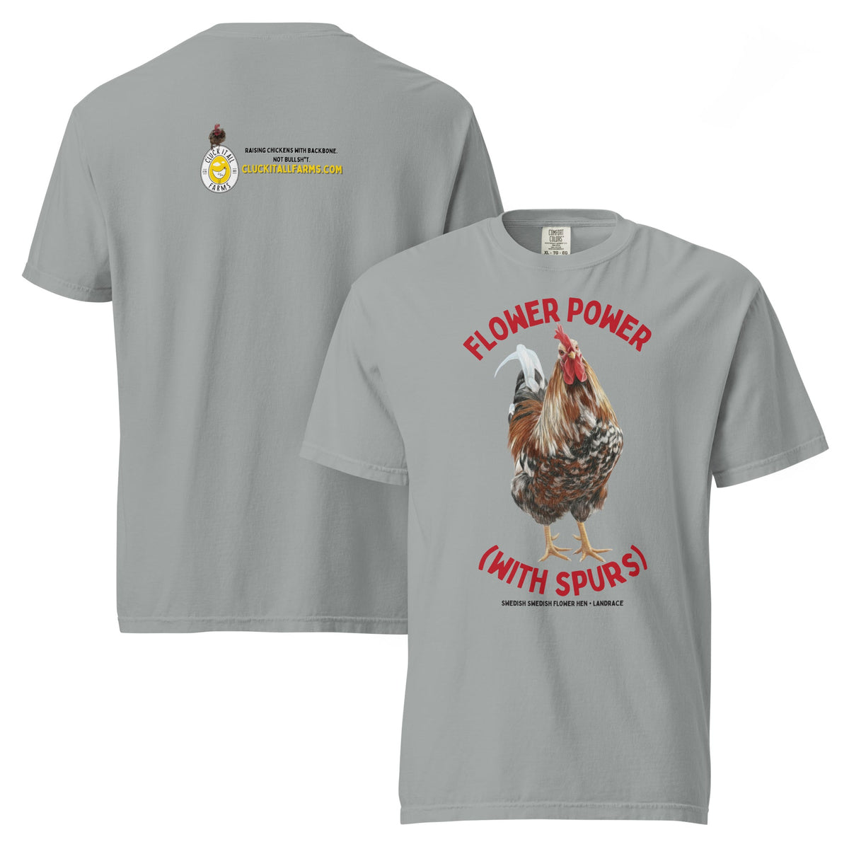 Swedish Flower Hen Tee — “Flower Power (…with spurs)” - Cluck It All Farms
