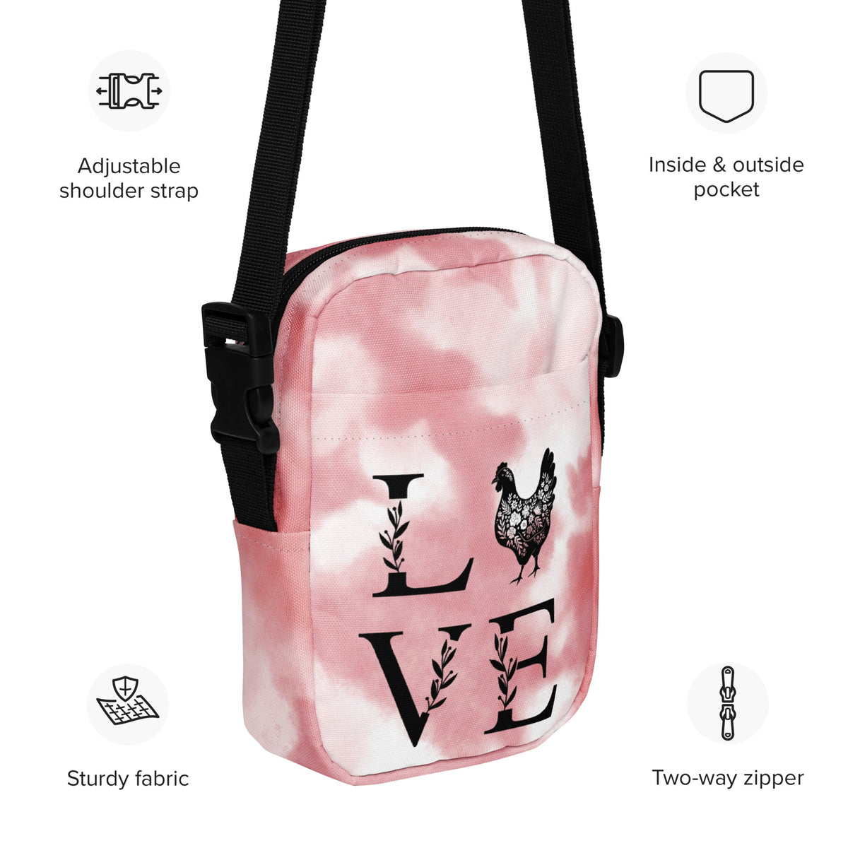 Tie - Dye Chicken Love Utility Crossbody Bag - Cluck It All Farms