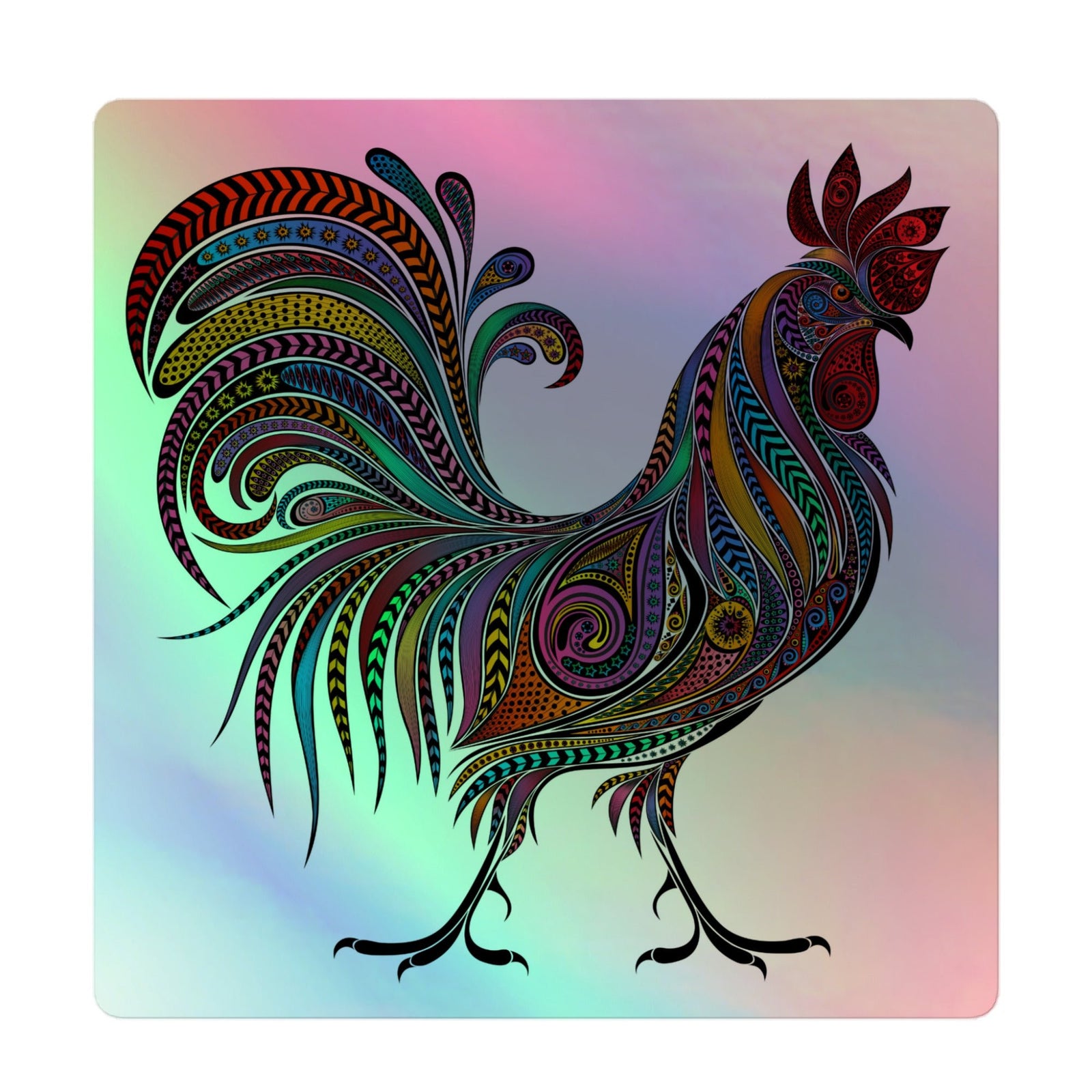 Vibrant Rooster Holographic Sticker - Cluck It All Farms