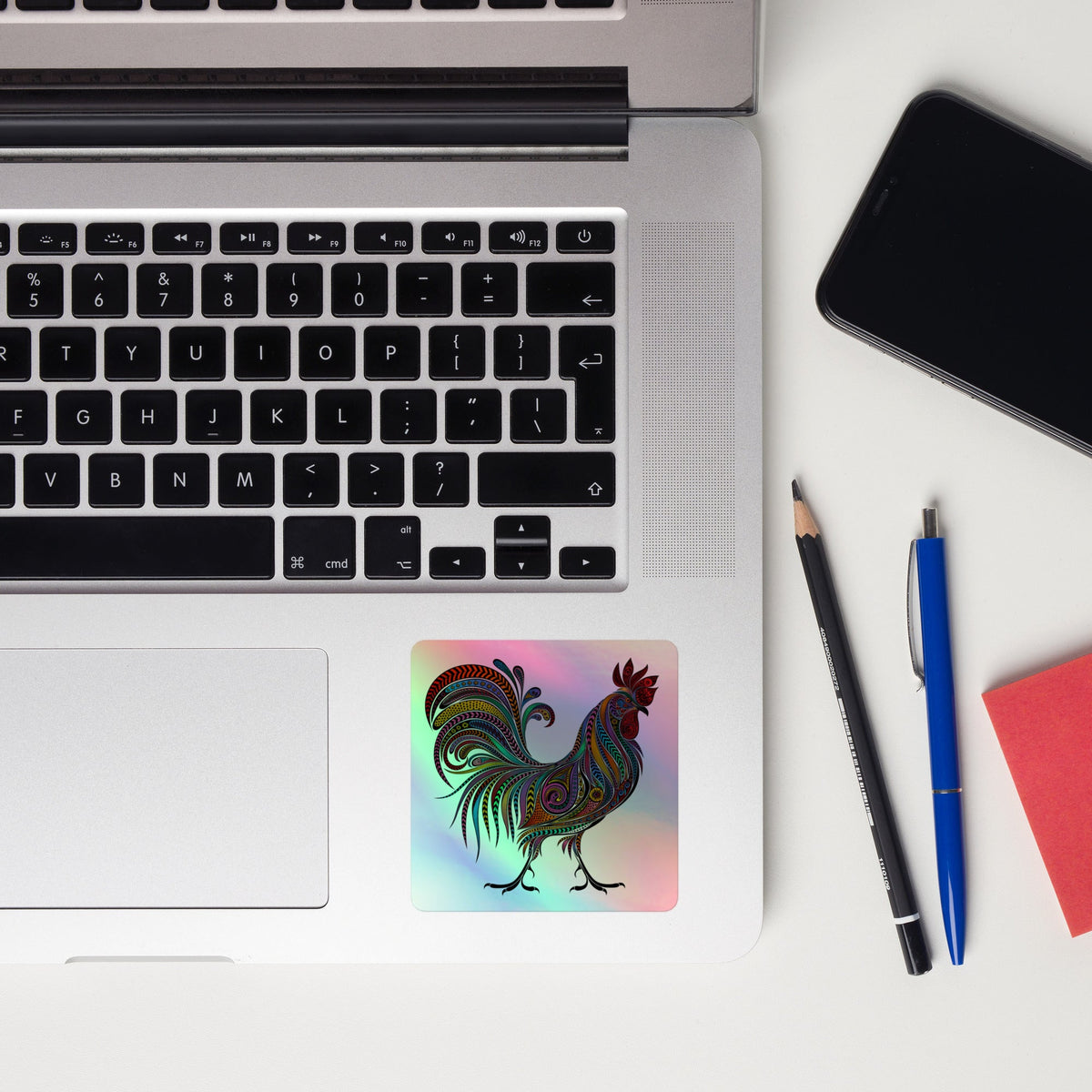 Vibrant Rooster Holographic Sticker - Cluck It All Farms