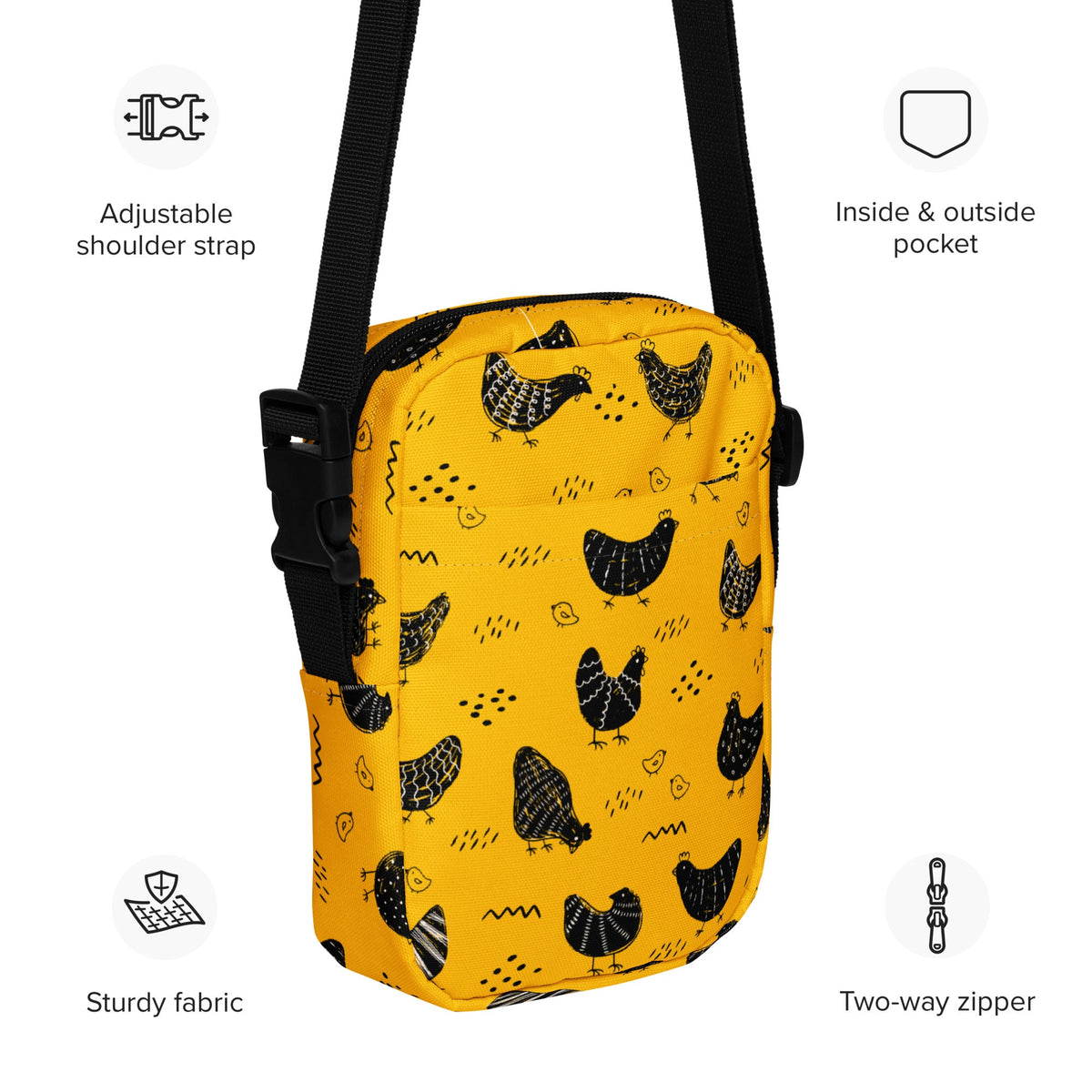 Vintage Yellow Chicken Utility Crossbody Bag - Cluck It All Farms