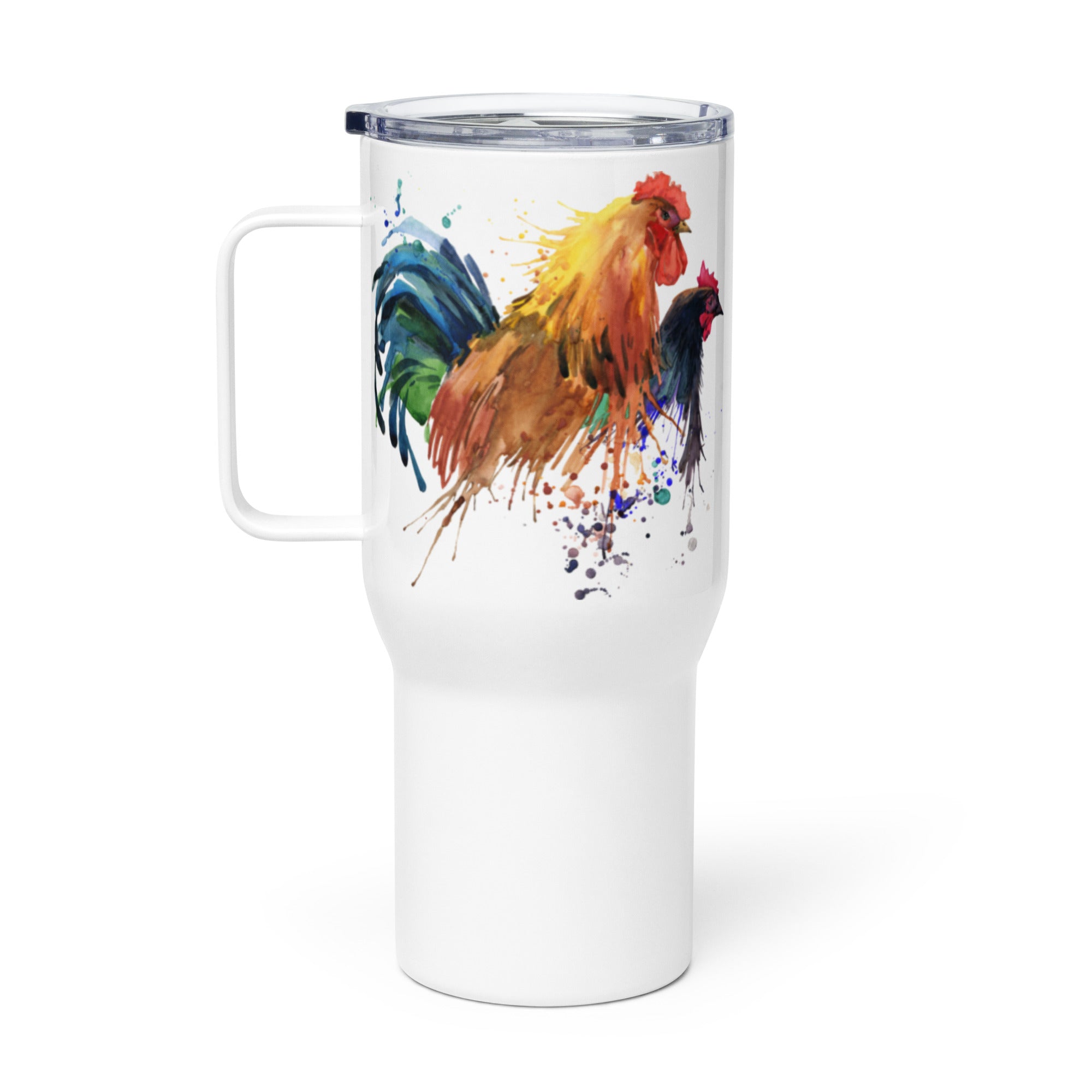 Watercolor Chicken Portrait Travel Mug With Handle - Cluck It All Farms