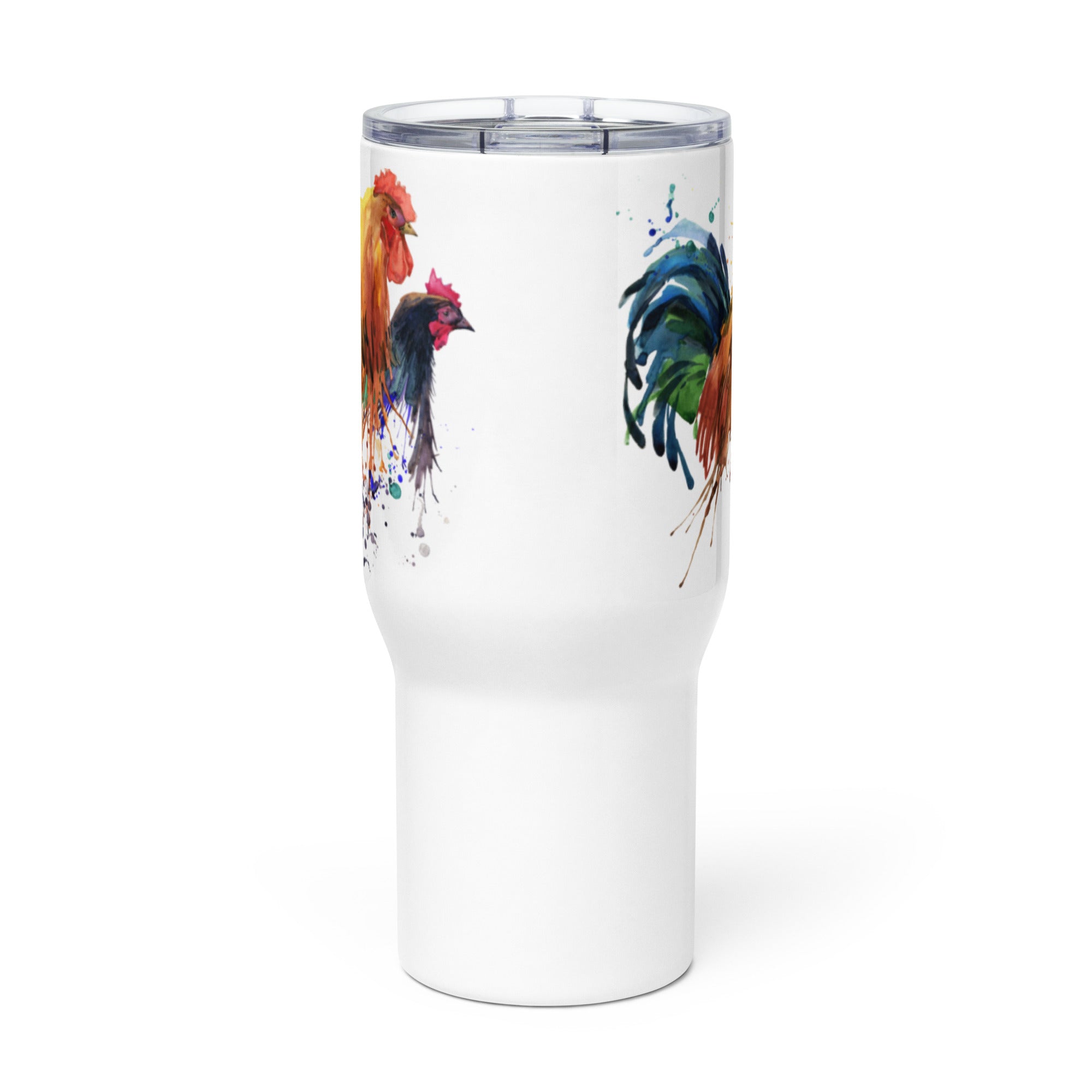 Watercolor Chicken Portrait Travel Mug With Handle - Cluck It All Farms
