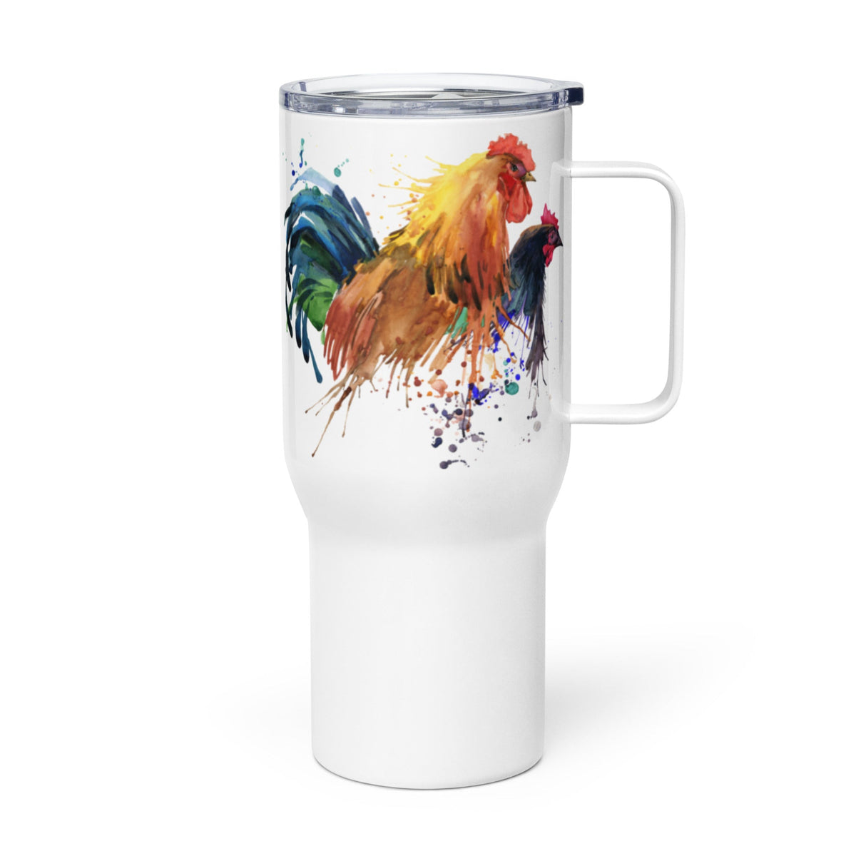 Watercolor Chicken Portrait Travel Mug With Handle - Cluck It All Farms