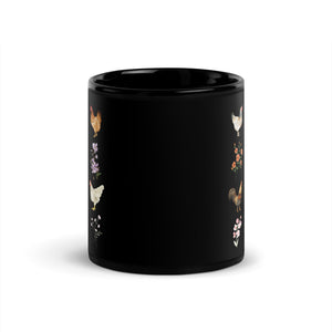 Watercolor Floral Chicken Black Glossy Mug - Cluck It All Farms