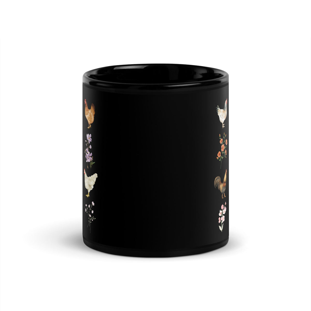 Watercolor Floral Chicken Black Glossy Mug - Cluck It All Farms