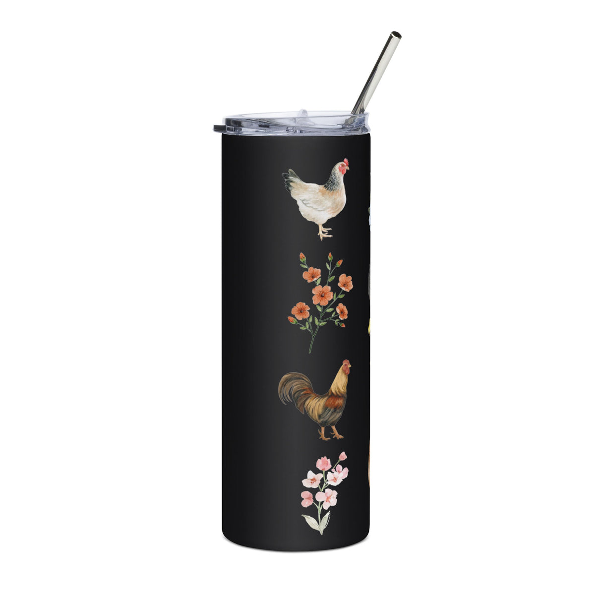 Watercolor Floral Chicken Stainless Steel Tumbler - Cluck It All Farms