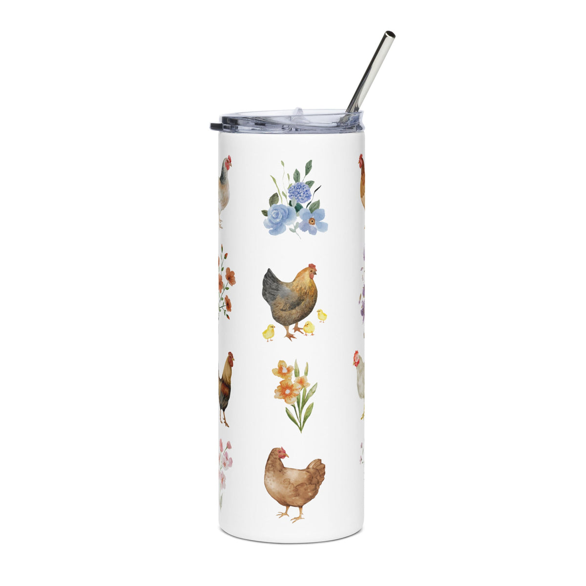 Watercolor Floral Chicken Stainless Steel Tumbler - Cluck It All Farms