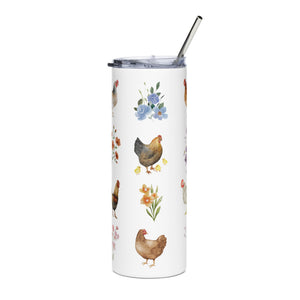 Watercolor Floral Chicken Stainless Steel Tumbler - Cluck It All Farms