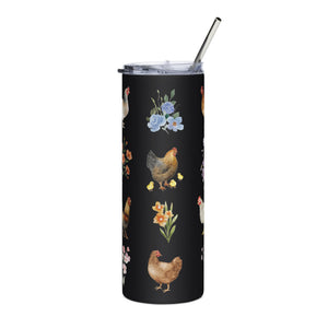 Watercolor Floral Chicken Stainless Steel Tumbler - Cluck It All Farms