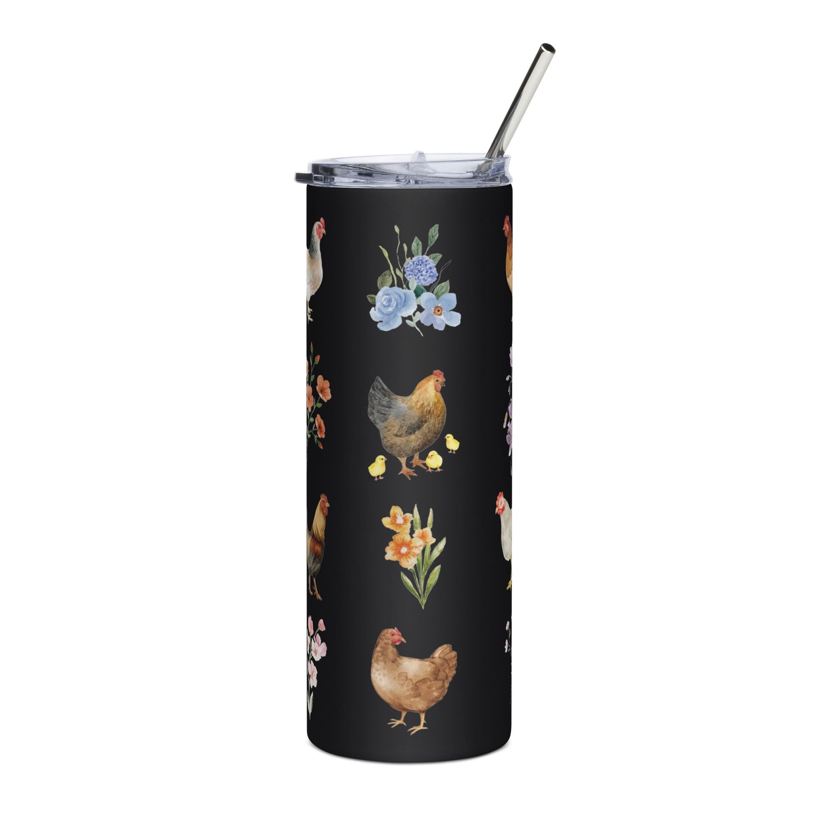 Watercolor Floral Chicken Stainless Steel Tumbler - Cluck It All Farms