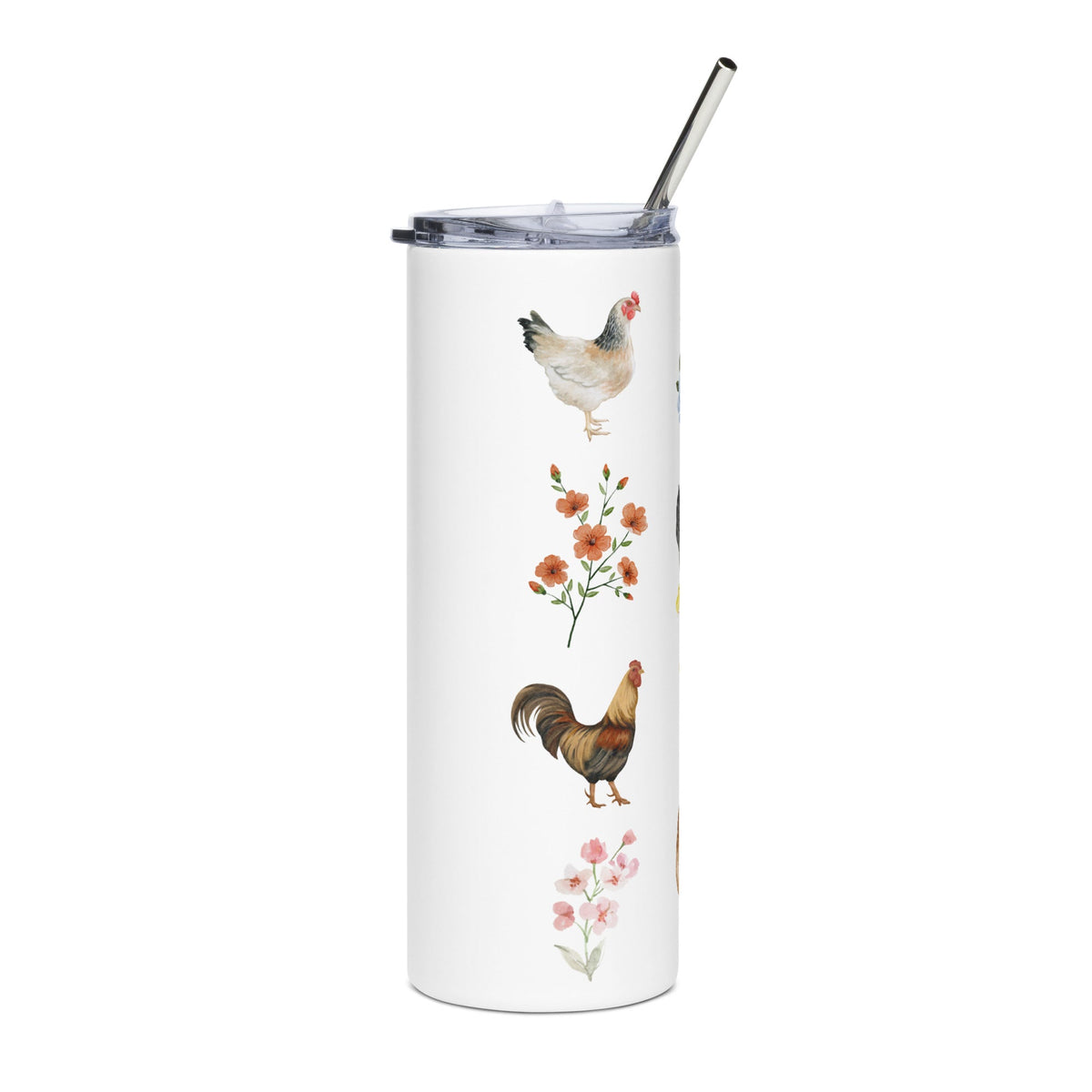 Watercolor Floral Chicken Stainless Steel Tumbler - Cluck It All Farms