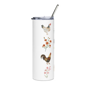 Watercolor Floral Chicken Stainless Steel Tumbler - Cluck It All Farms