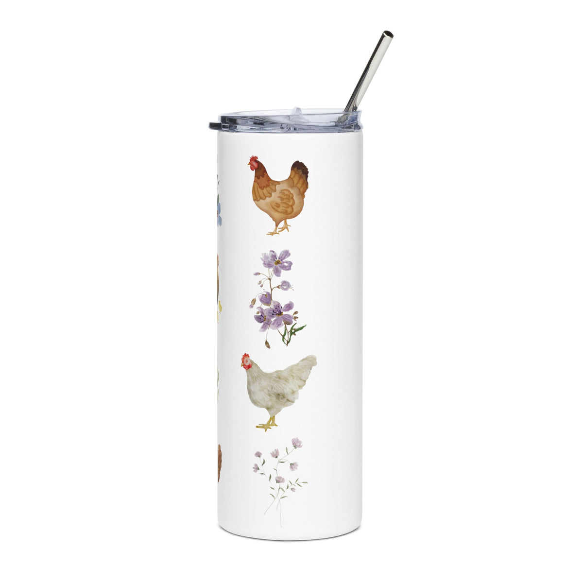 Watercolor Floral Chicken Stainless Steel Tumbler - Cluck It All Farms