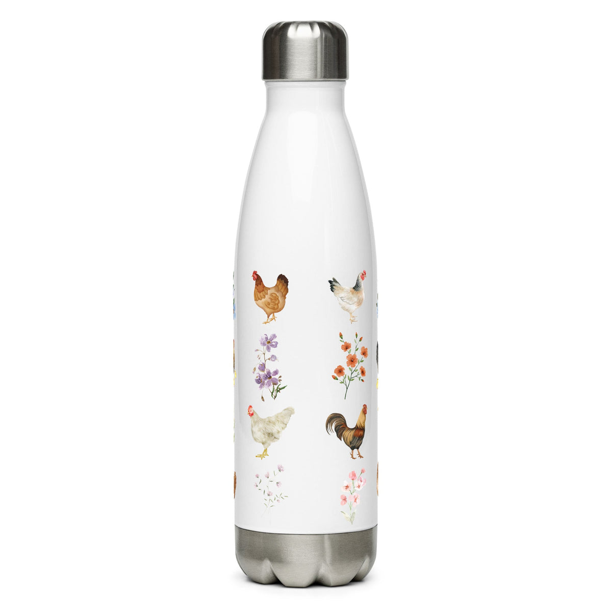 Watercolor Floral Chicken Stainless Steel Water Bottle - Cluck It All Farms