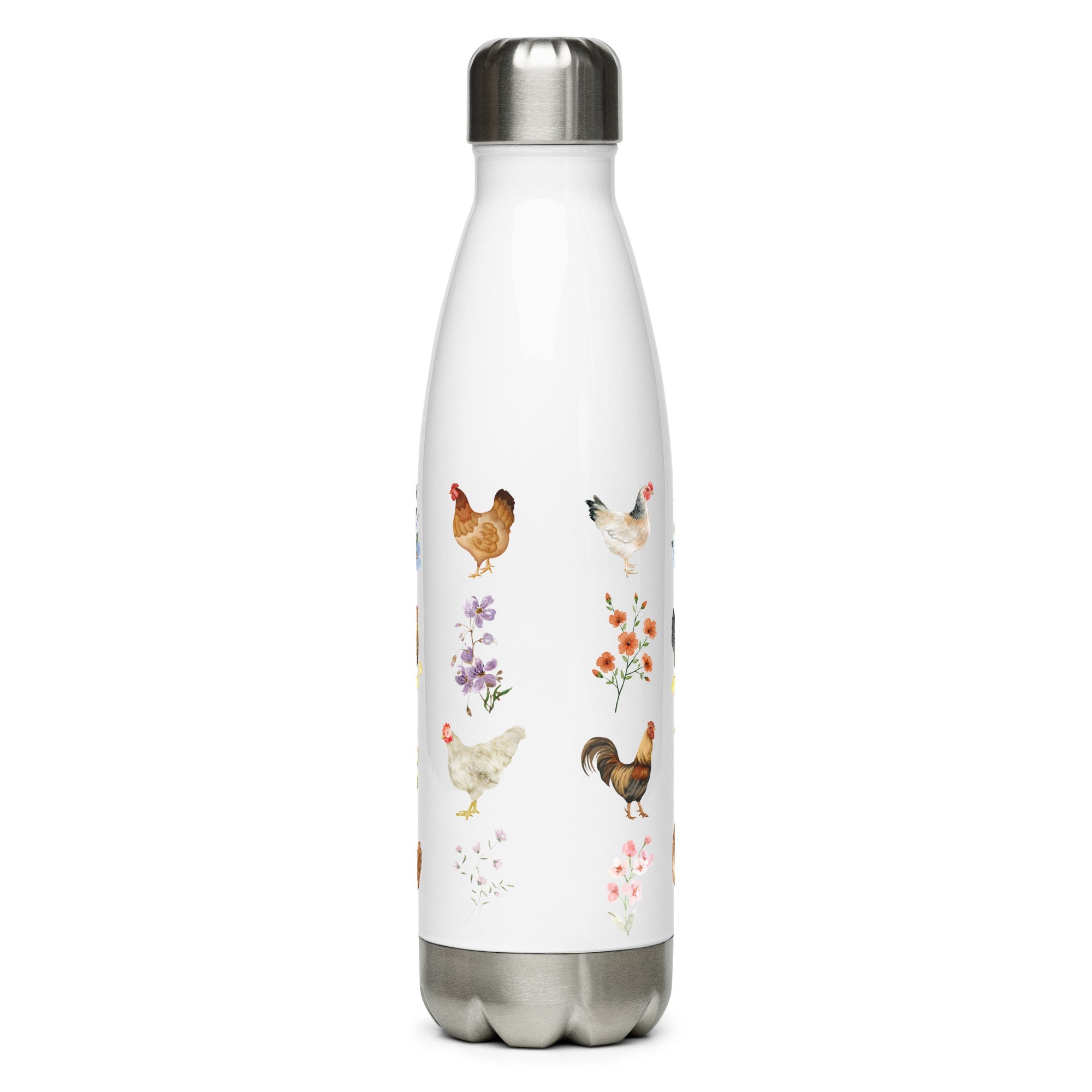 Watercolor Floral Chicken Stainless Steel Water Bottle - Cluck It All Farms