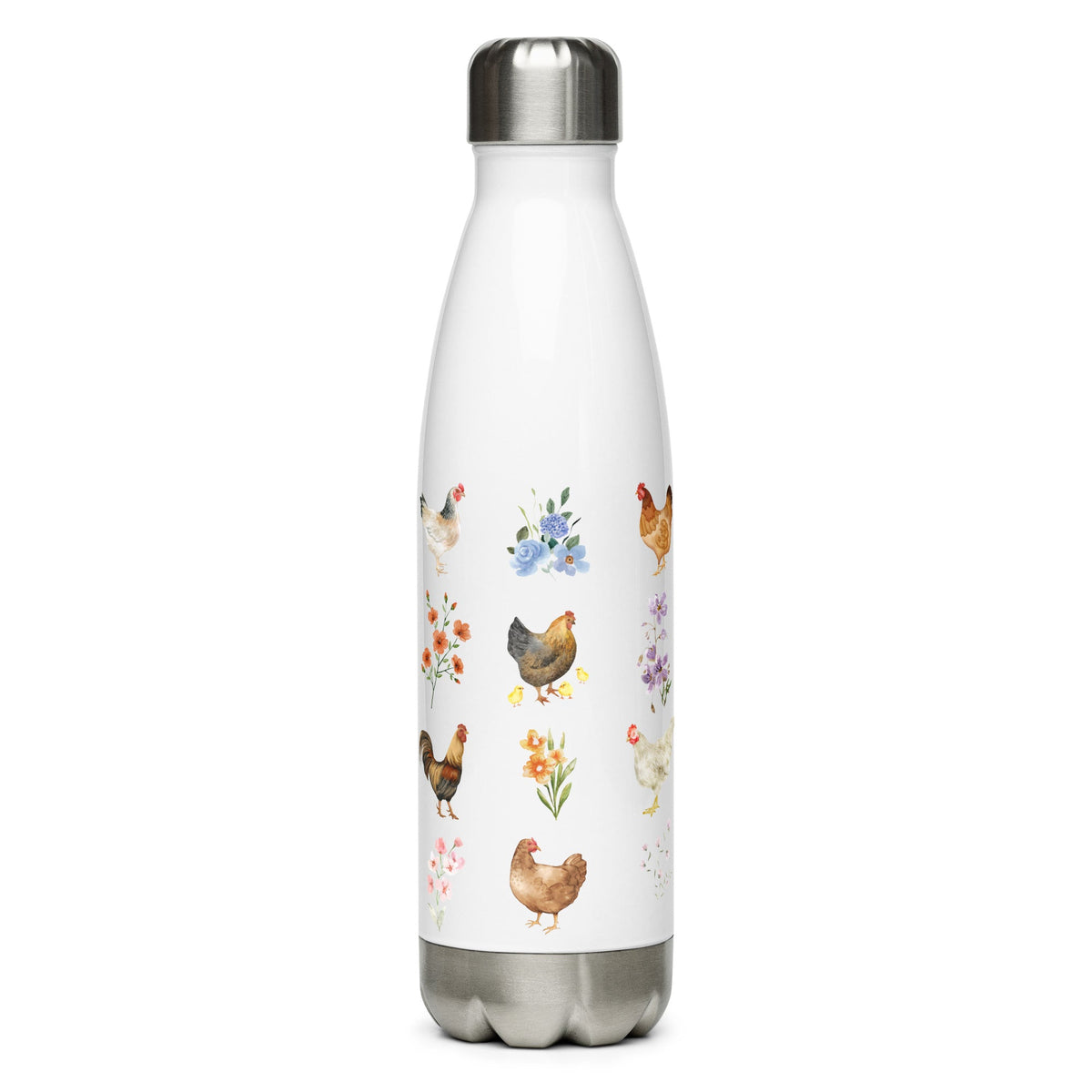 Watercolor Floral Chicken Stainless Steel Water Bottle - Cluck It All Farms
