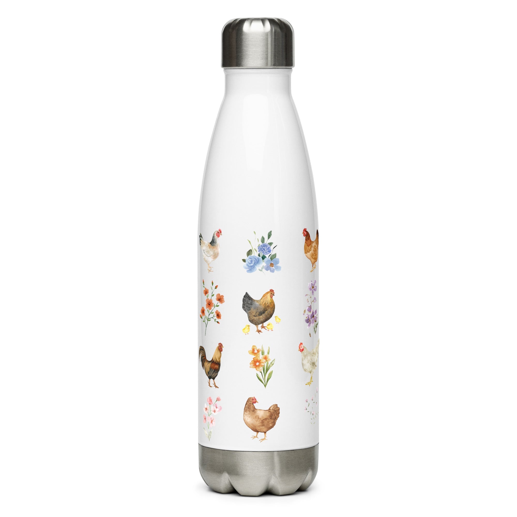 Watercolor Floral Chicken Stainless Steel Water Bottle - Cluck It All Farms