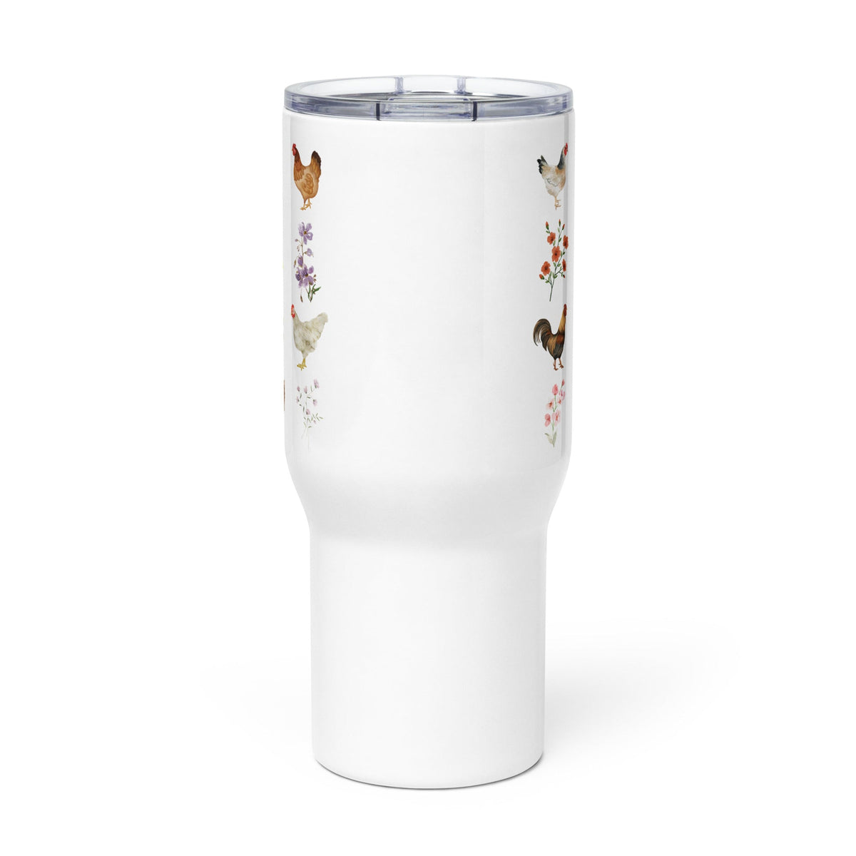 Watercolor Floral Chicken Travel Mug With Handle - Cluck It All Farms