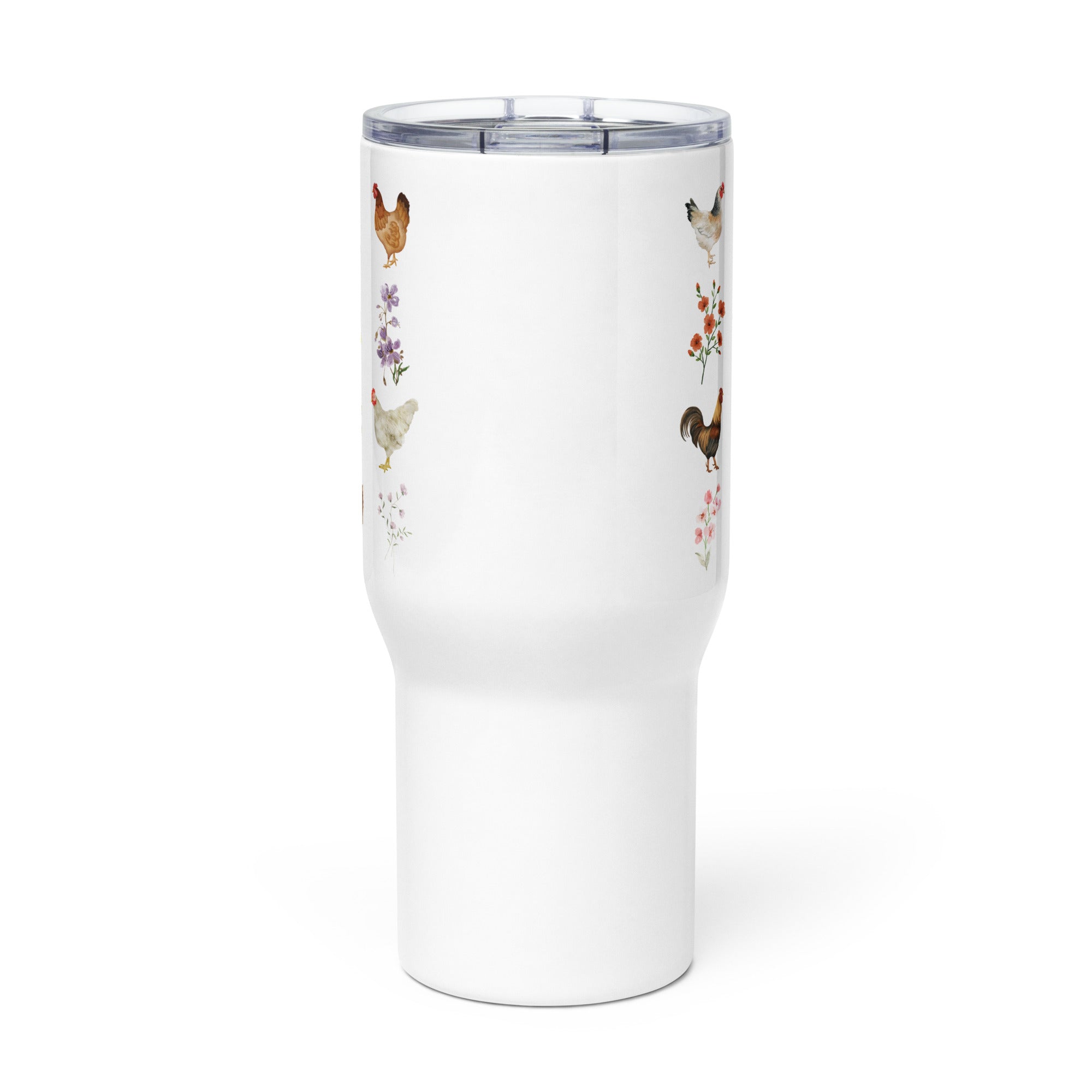 Watercolor Floral Chicken Travel Mug With Handle - Cluck It All Farms