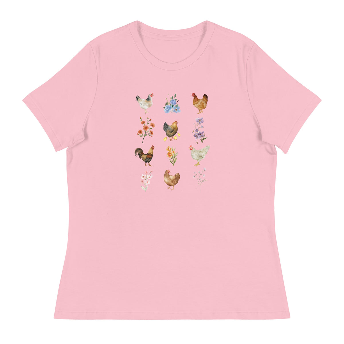 Watercolor Floral Chicken Women&#39;s Relaxed T-Shirt - Cluck It All Farms