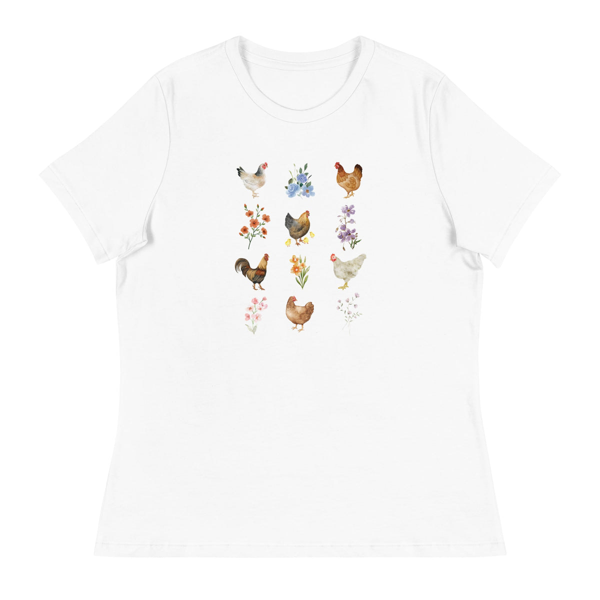 Watercolor Floral Chicken Women&#39;s Relaxed T-Shirt - Cluck It All Farms