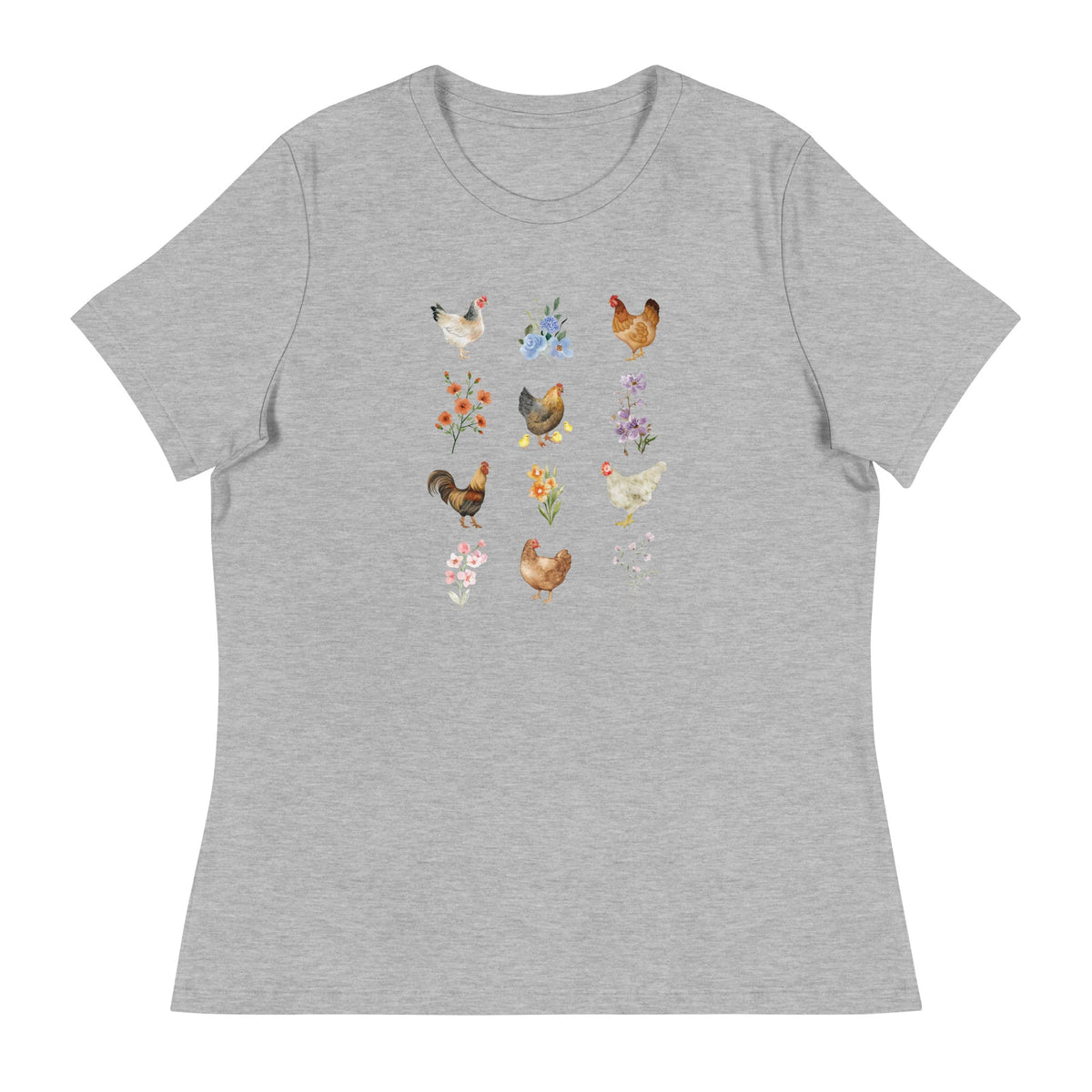 Watercolor Floral Chicken Women&#39;s Relaxed T-Shirt - Cluck It All Farms