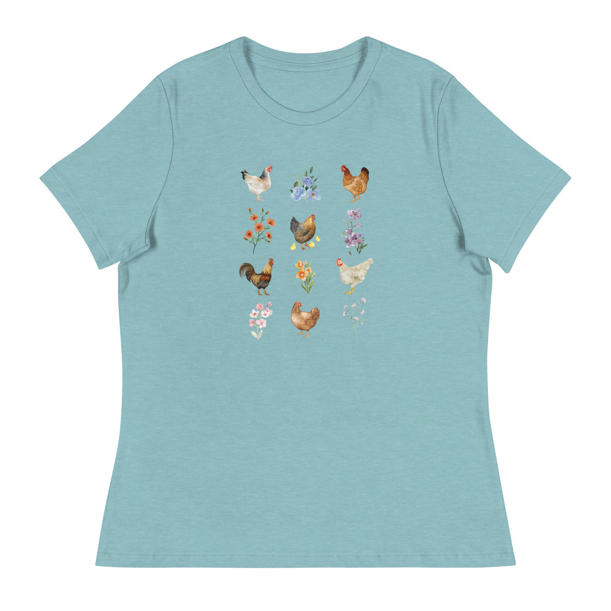 Watercolor Floral Chicken Women&#39;s Relaxed T-Shirt - Cluck It All Farms
