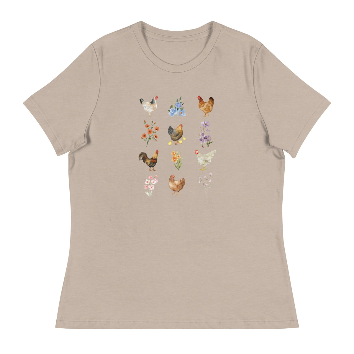 Watercolor Floral Chicken Women&#39;s Relaxed T-Shirt - Cluck It All Farms