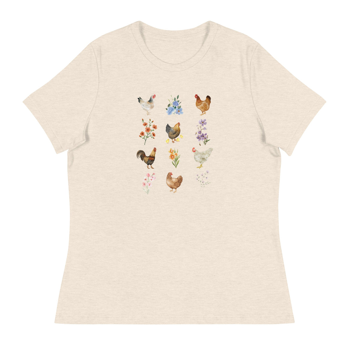 Watercolor Floral Chicken Women&#39;s Relaxed T-Shirt - Cluck It All Farms