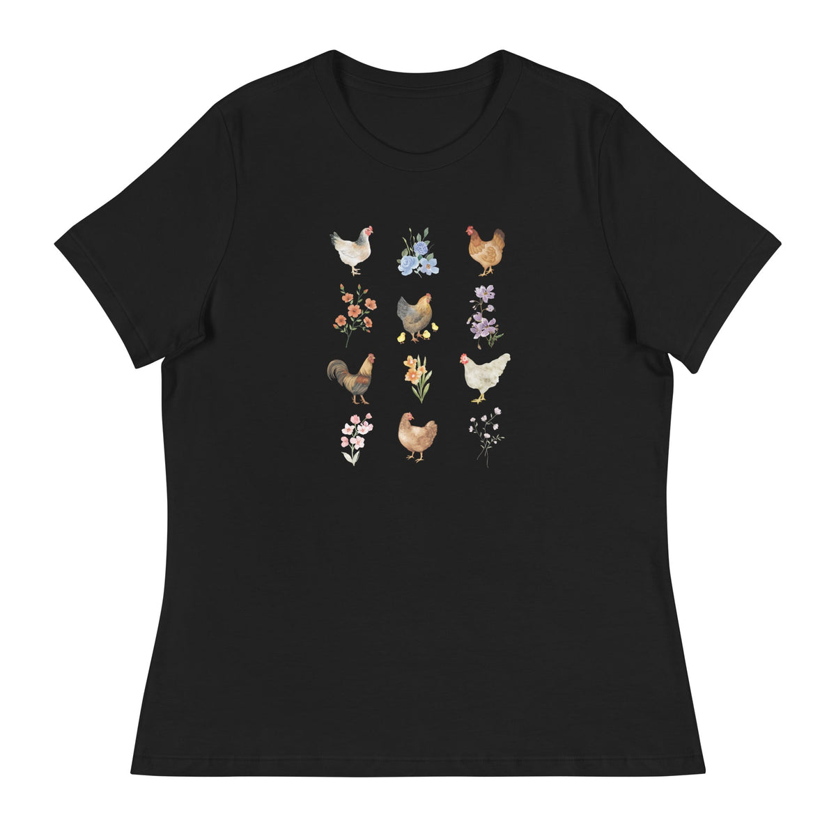 Watercolor Floral Chicken Women&#39;s Relaxed T-Shirt - Cluck It All Farms
