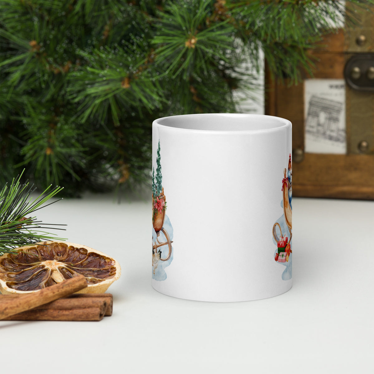 Chicken Winter Sleigh White Glossy Mug