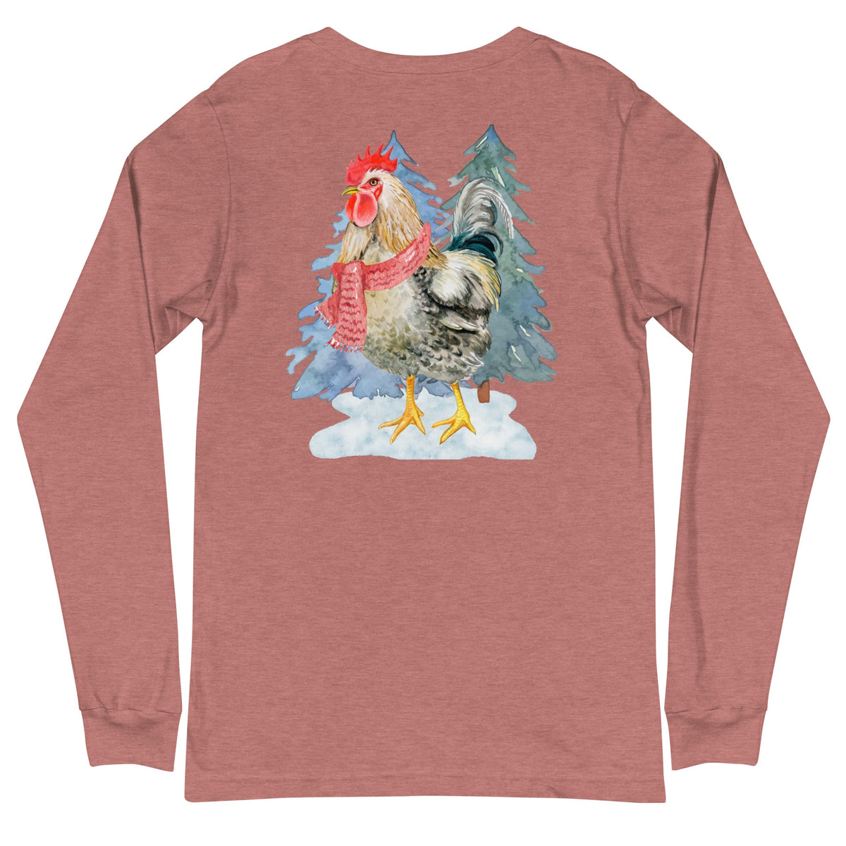 Winter Rooster BACK PRINT Unisex Long Sleeve Tee - Cluck It All Farms