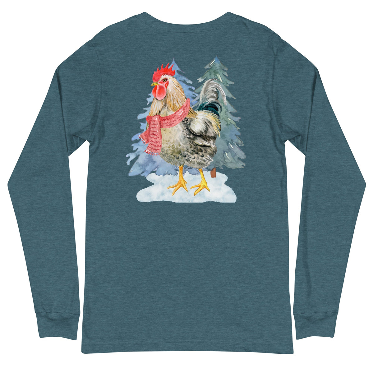 Winter Rooster BACK PRINT Unisex Long Sleeve Tee - Cluck It All Farms