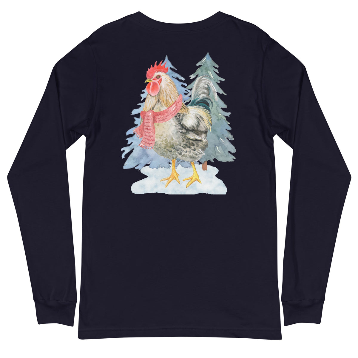 Winter Rooster BACK PRINT Unisex Long Sleeve Tee - Cluck It All Farms