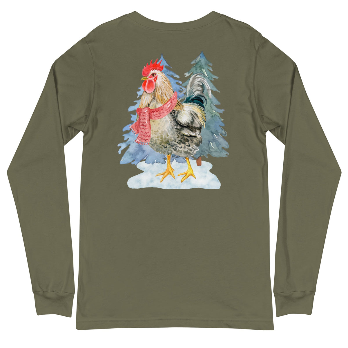 Winter Rooster BACK PRINT Unisex Long Sleeve Tee - Cluck It All Farms