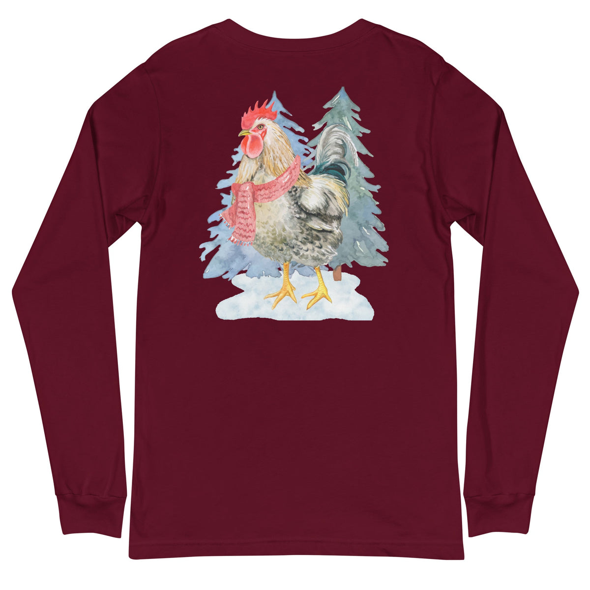 Winter Rooster BACK PRINT Unisex Long Sleeve Tee - Cluck It All Farms