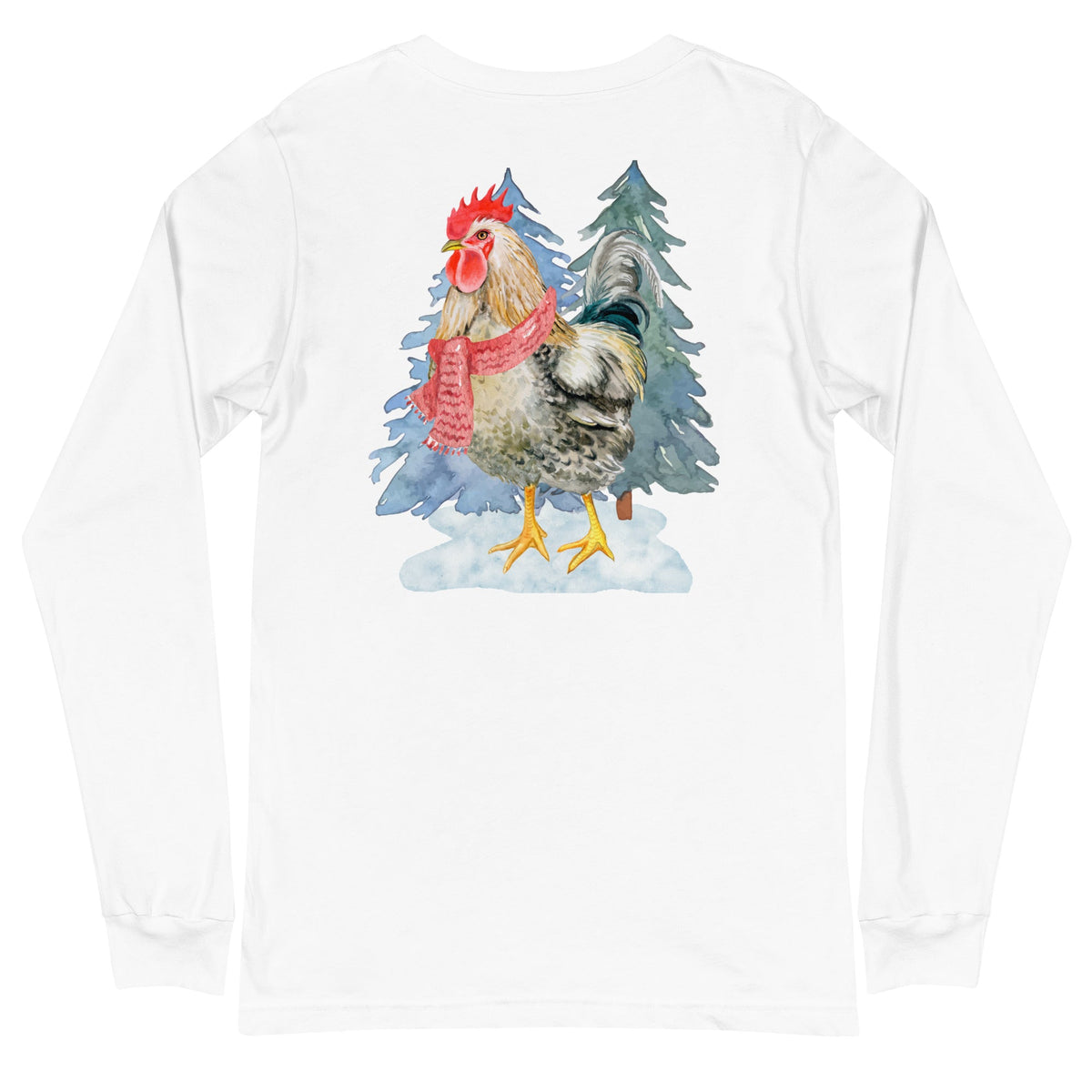 Winter Rooster BACK PRINT Unisex Long Sleeve Tee - Cluck It All Farms