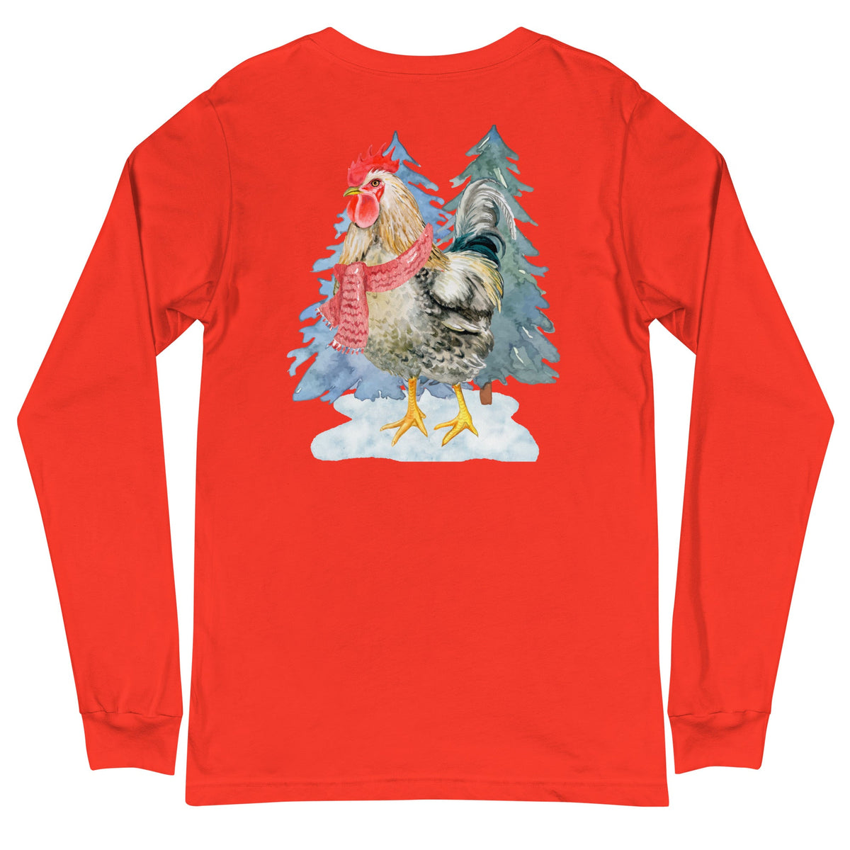 Winter Rooster BACK PRINT Unisex Long Sleeve Tee - Cluck It All Farms