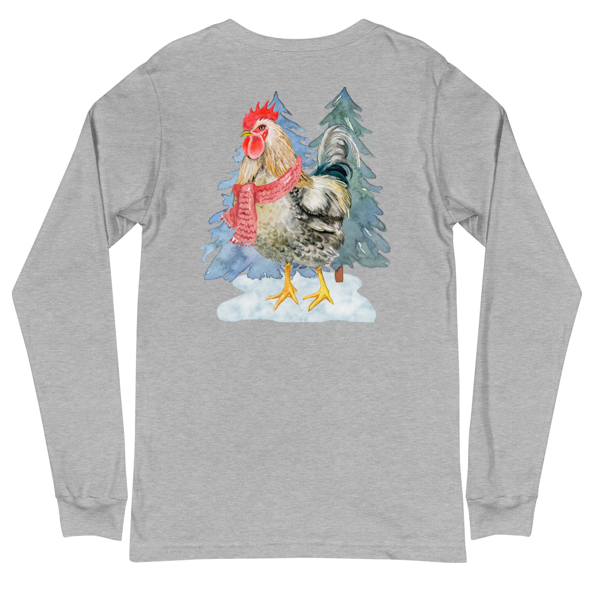 Winter Rooster BACK PRINT Unisex Long Sleeve Tee - Cluck It All Farms