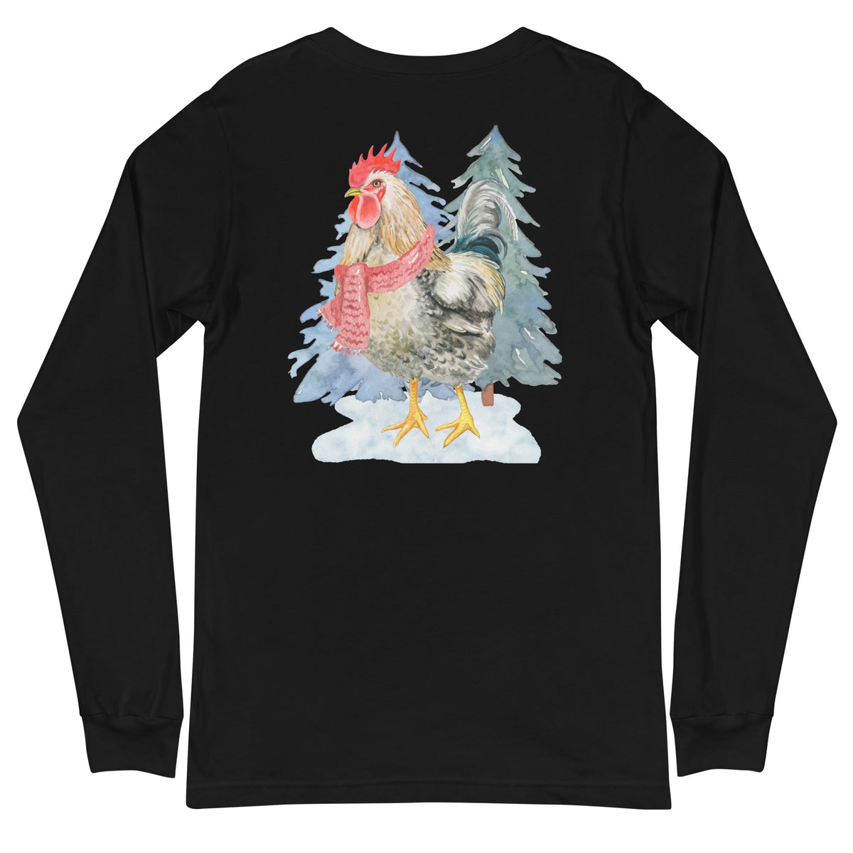 Winter Rooster BACK PRINT Unisex Long Sleeve Tee - Cluck It All Farms