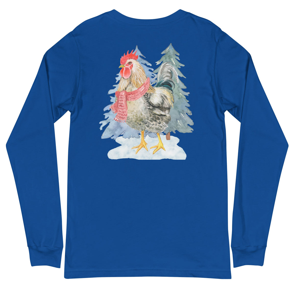 Winter Rooster BACK PRINT Unisex Long Sleeve Tee - Cluck It All Farms