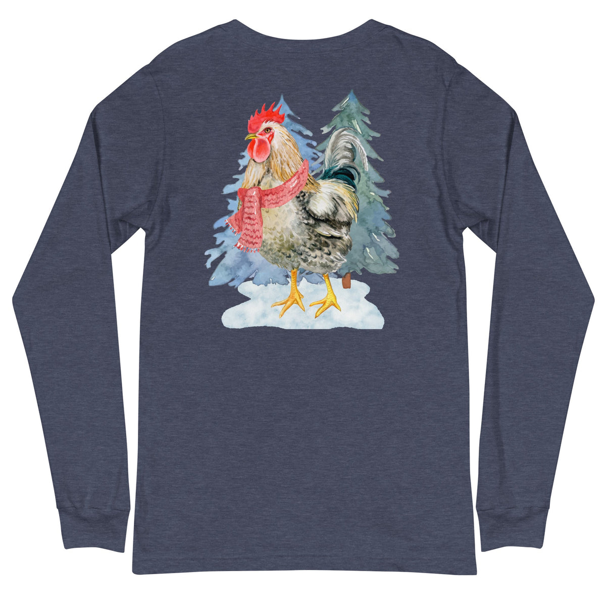 Winter Rooster BACK PRINT Unisex Long Sleeve Tee - Cluck It All Farms