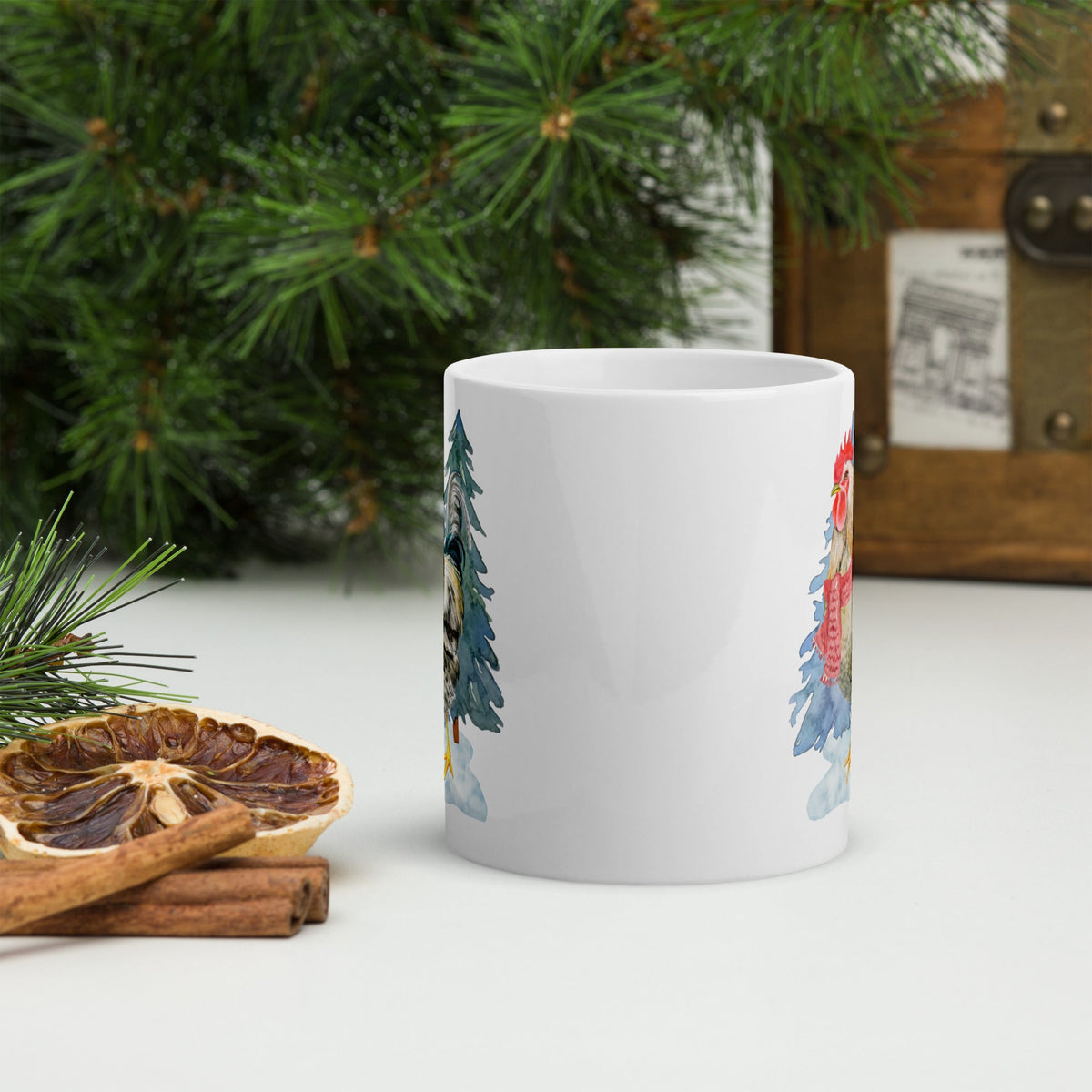 Winter Rooster White Glossy Mug - Cluck It All Farms