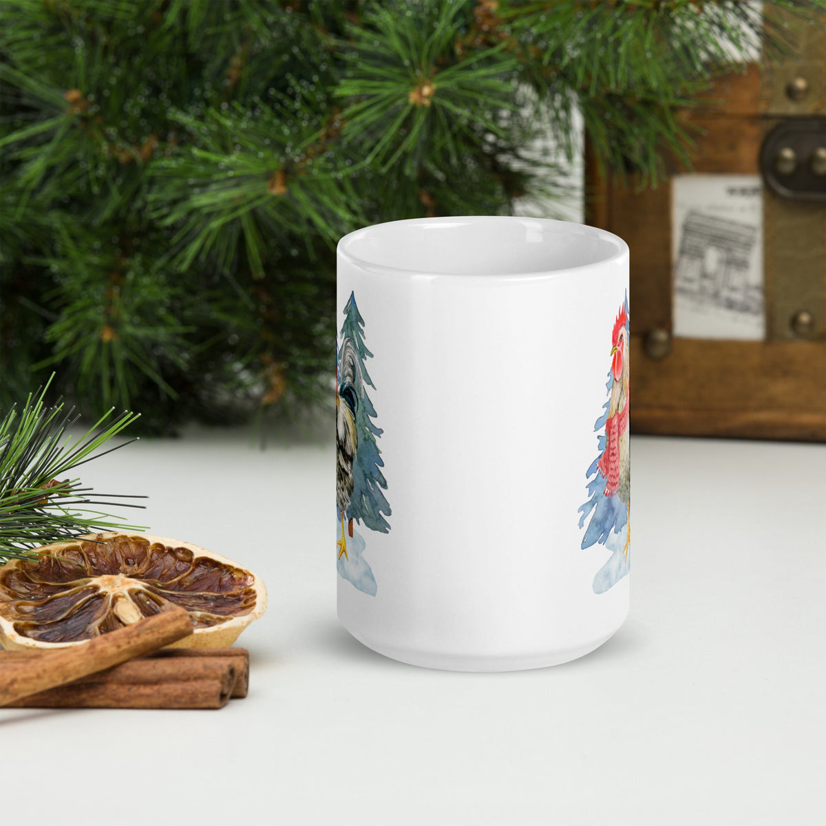 Winter Rooster White Glossy Mug - Cluck It All Farms